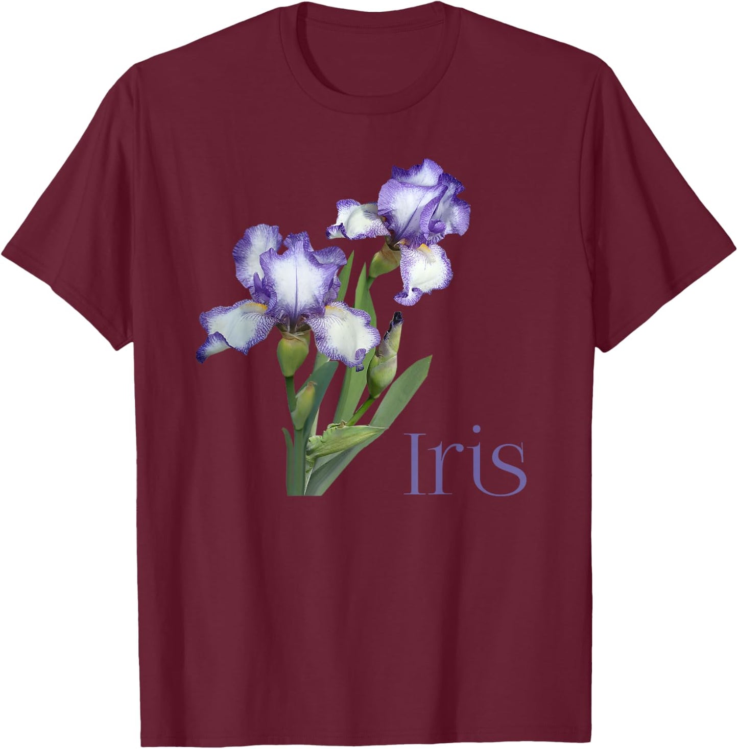 Iris Purple and White Iris Botanical Flower T-Shirt - T-Shirt | Maroon