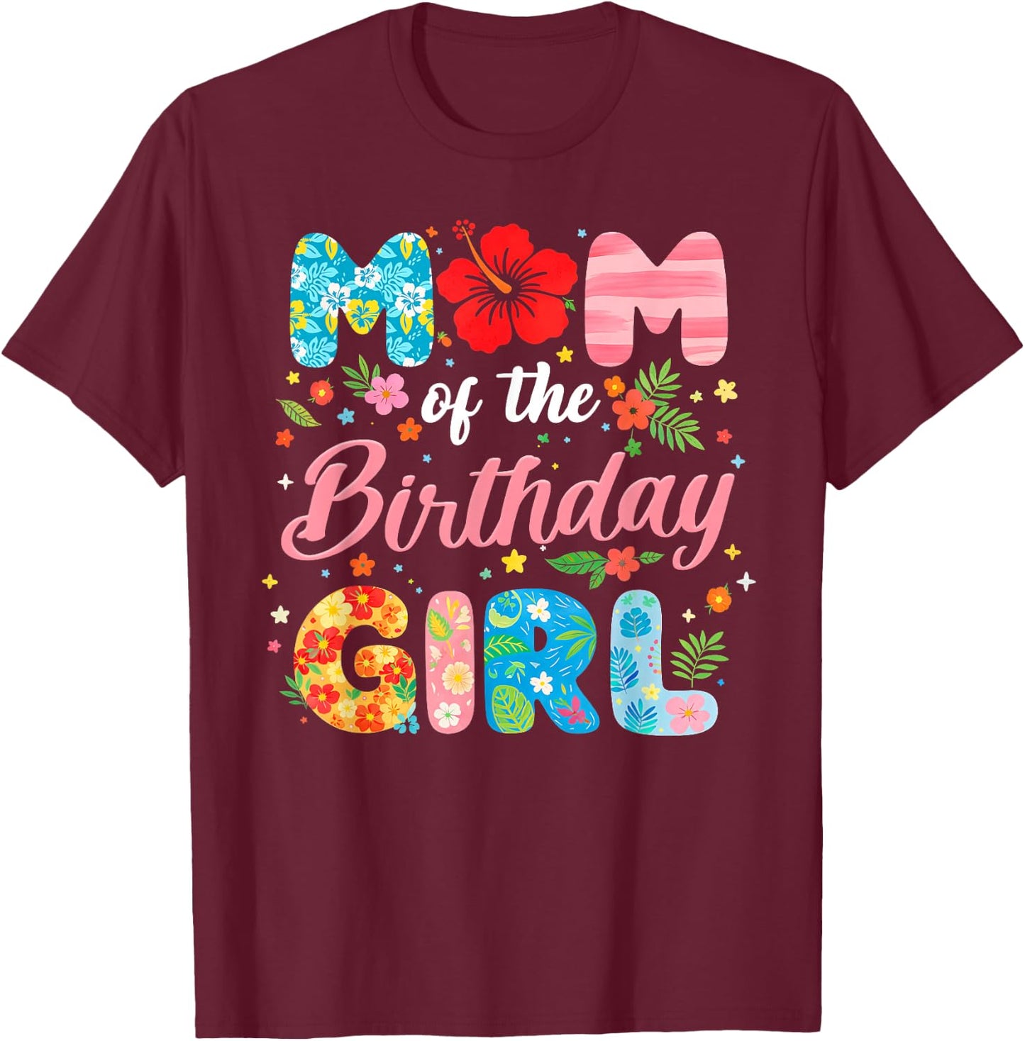 Mom of The Birthday Girl Family Summer Beach Birthday Party T-Shirt - T-Shirt | Maroon