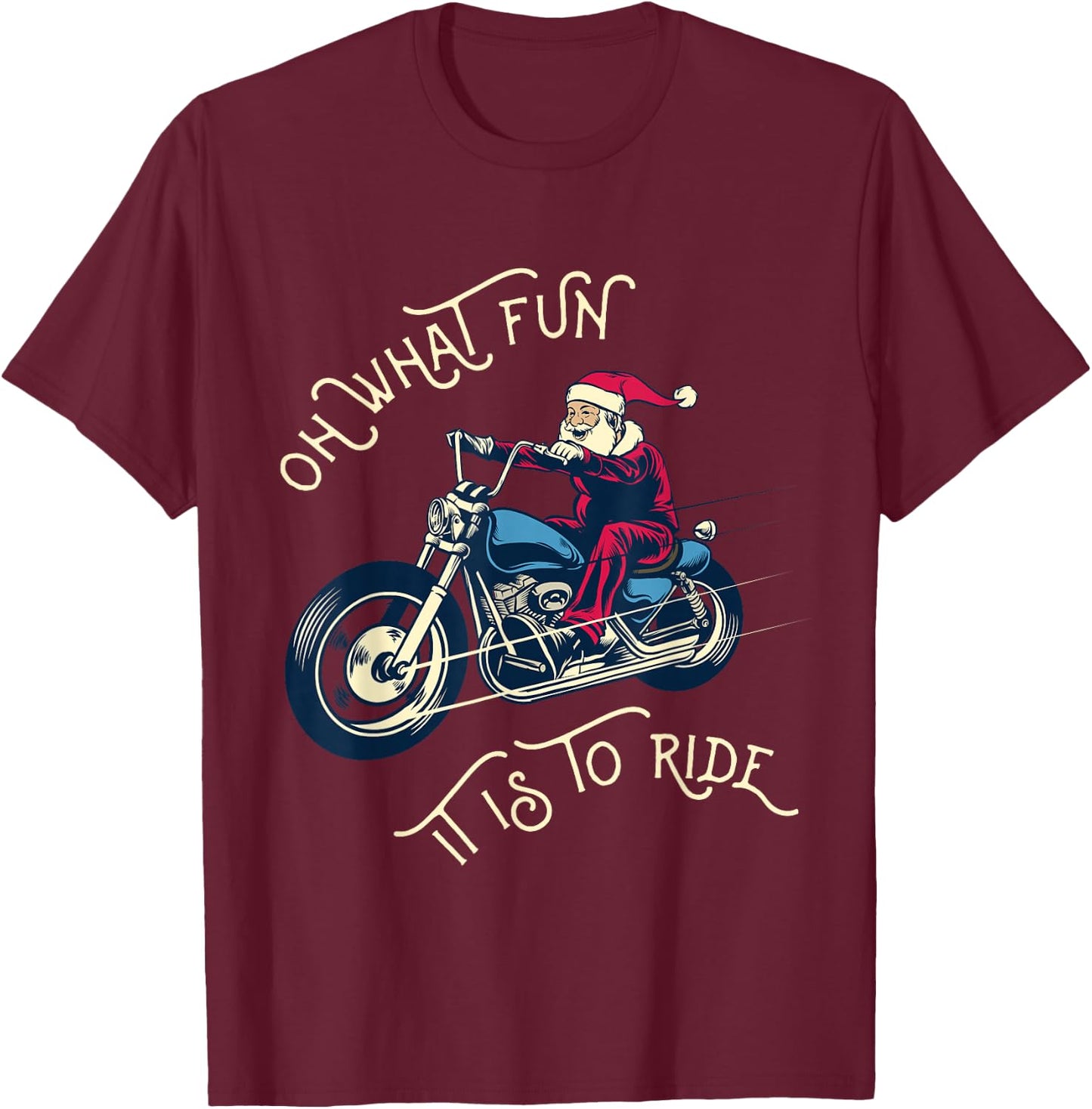 Biker Santa Motorcycle Fan Merry Christmas Holiday Men Women T-Shirt - T-Shirt | Maroon