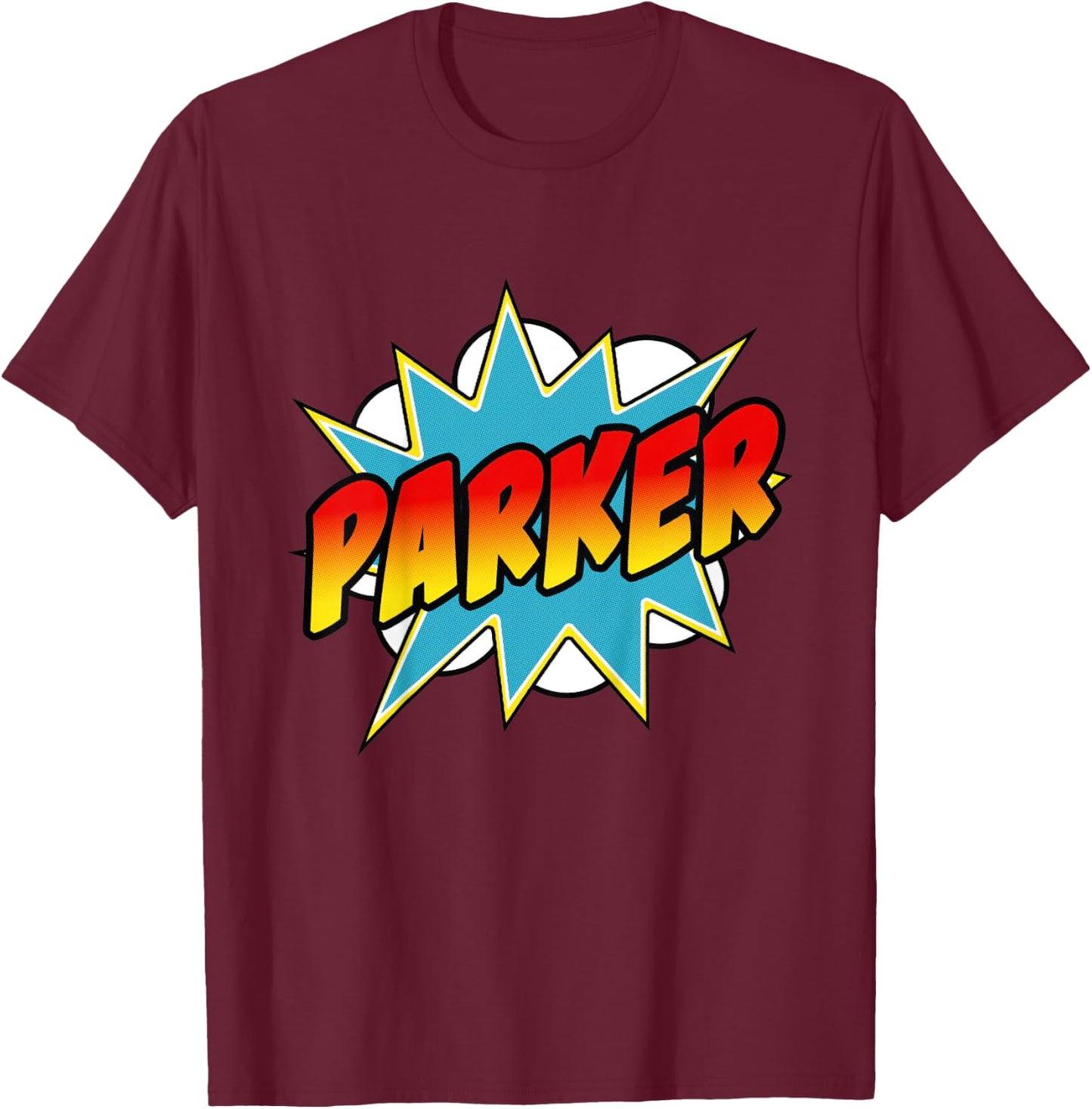 Kids Boys Parker Name Comic Book Superhero T-Shirt - T-Shirt | Maroon