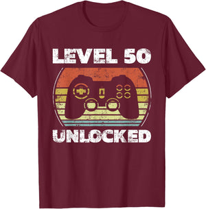 Level 50 Unlocked Funny Video Gamer 50th Birthday T-Shirt - T-Shirt | Maroon