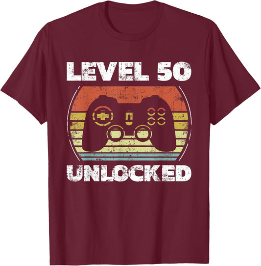 Level 50 Unlocked Funny Video Gamer 50th Birthday T-Shirt - T-Shirt | Maroon