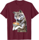 Brown Wolf Wolves Drink Coffee Smiling Funny Sweet T-Shirt - T-Shirt | Maroon