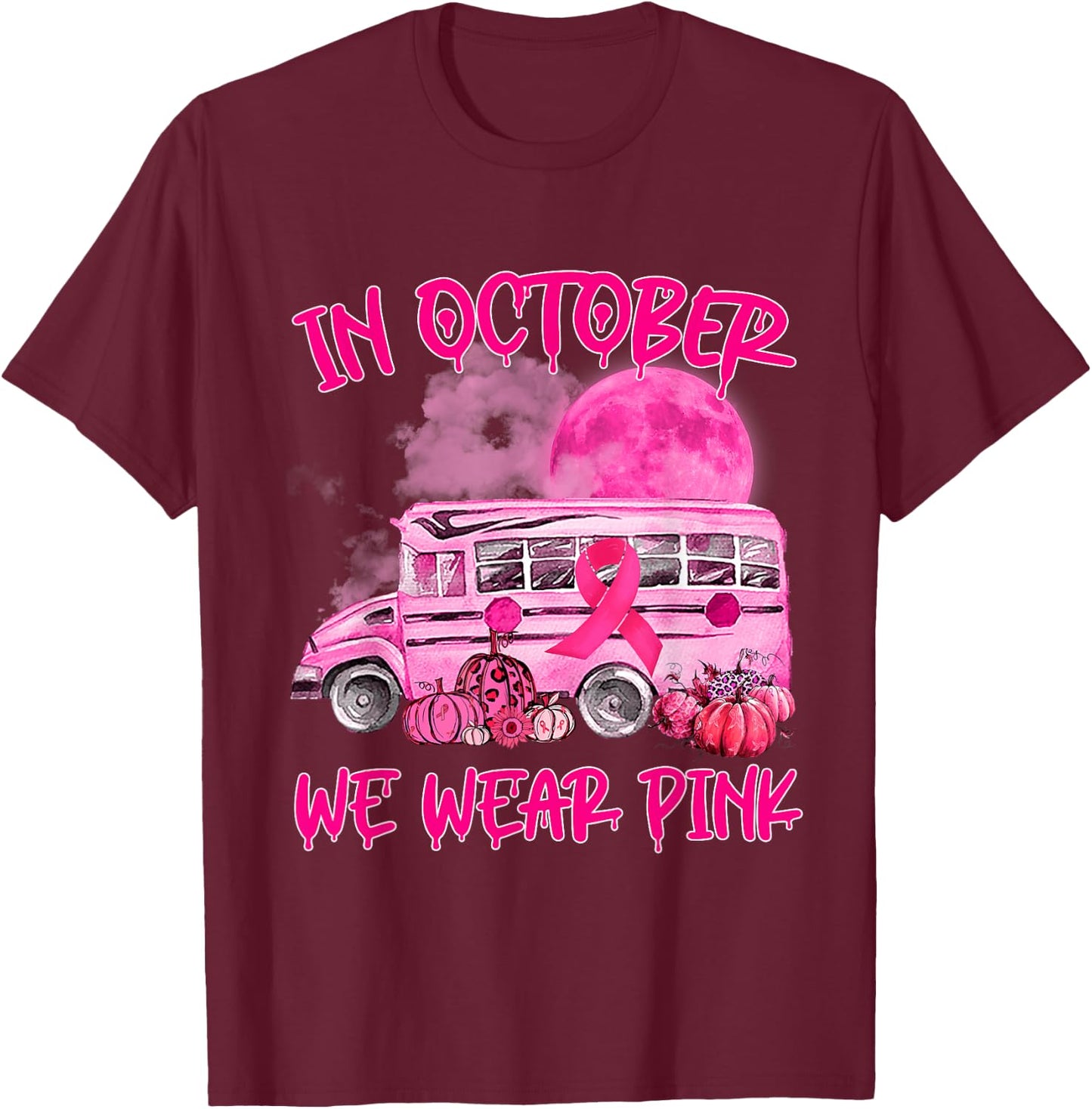 V2DJ School Bus Driver Leopard Breast Cancer Awareness Month T-Shirt - T-Shirt | Maroon