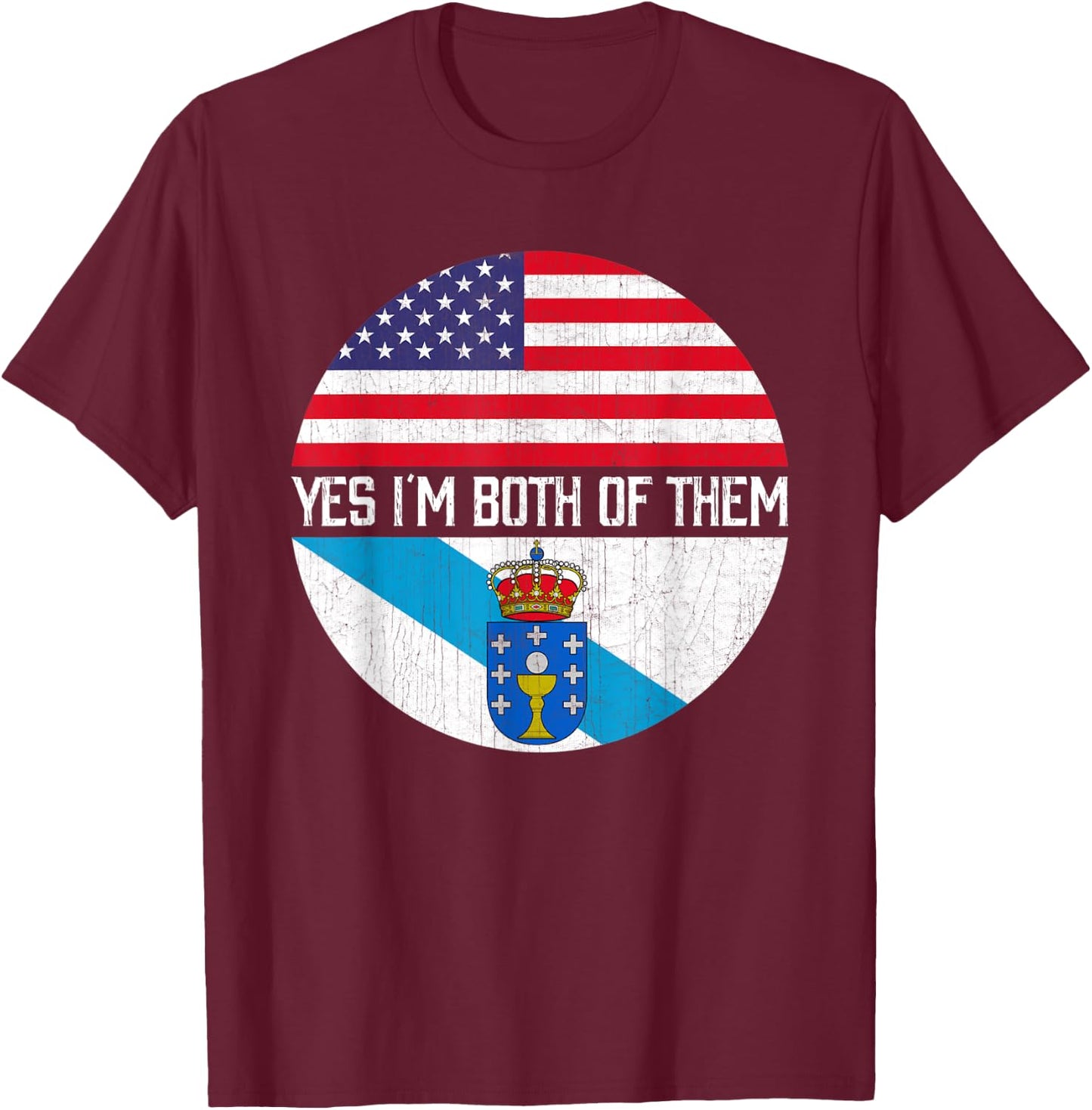 Half American Half Galician USA Flag Family Heritage Kids Men T-Shirt - T-Shirt | Maroon