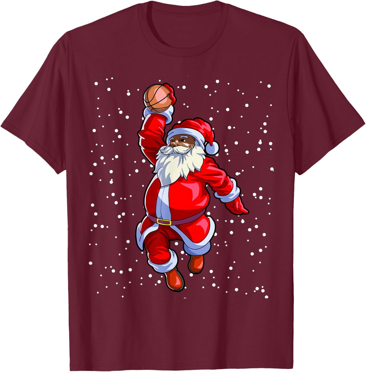 Black African American Santa Claus Basketball Afro Christmas T-Shirt - T-Shirt | Maroon