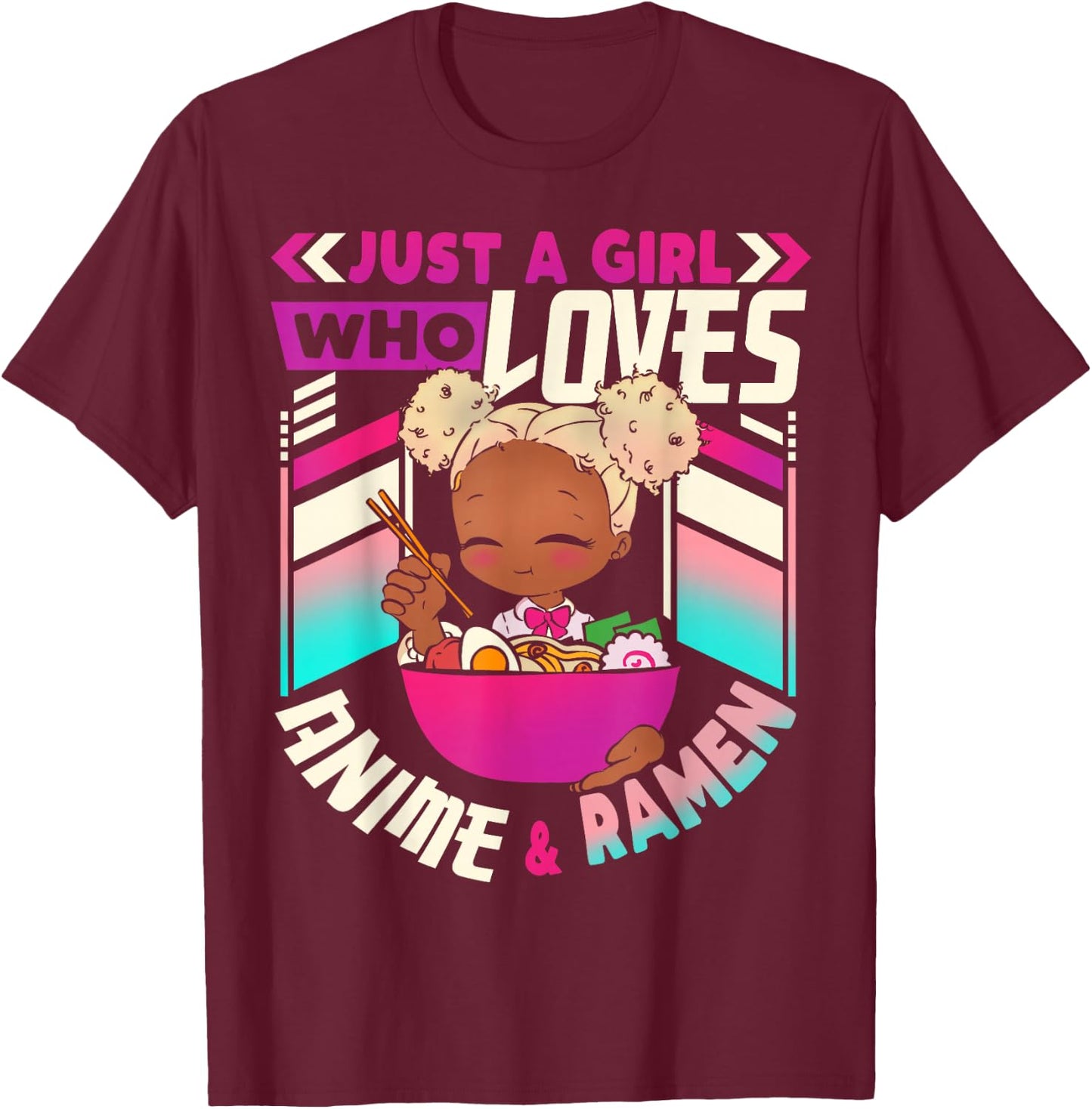 Anime Ramen Black Girl T-Shirt - T-Shirt | Maroon