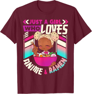 Anime Ramen Black Girl T-Shirt - T-Shirt | Maroon