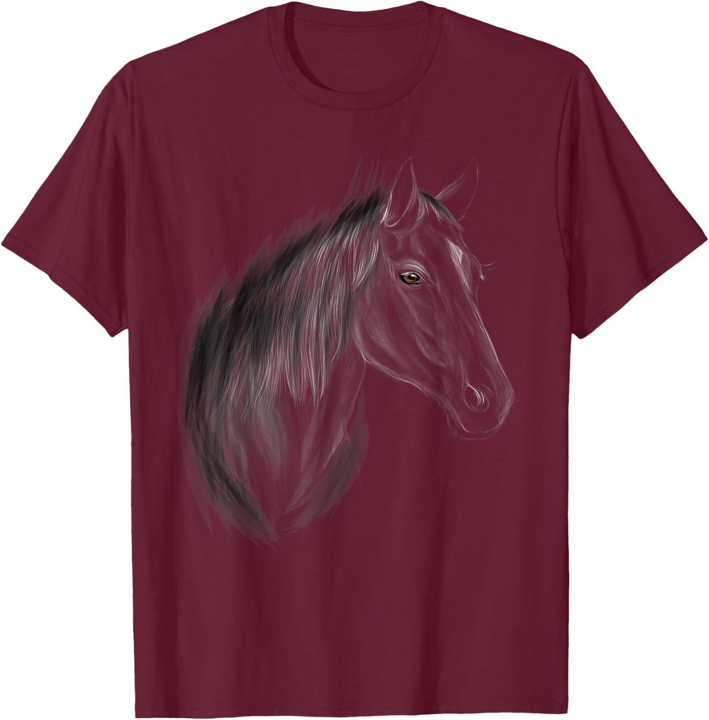 Horse Horses Black Stallion T-Shirt - T-Shirt | Maroon