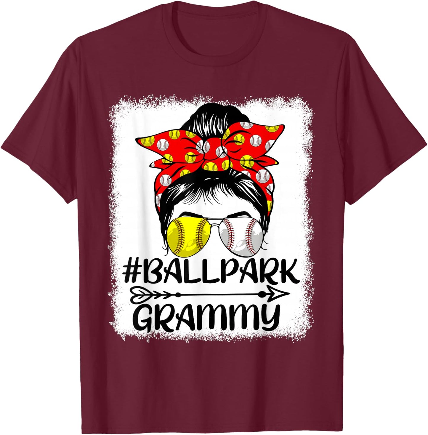 Messy Bun Hair BallPark Grammy Softball Baseball Mothers Day T-Shirt - T-Shirt | Maroon
