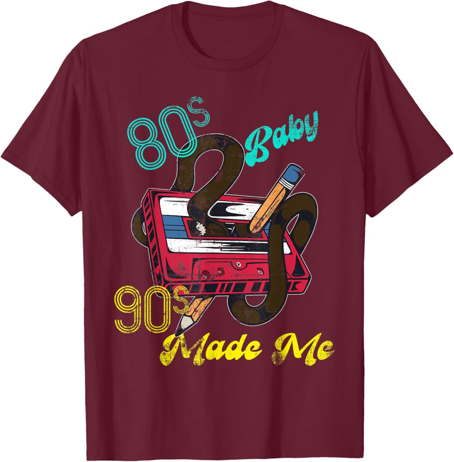 Distressed Vintage 1980s 80's Baby 1990s 90's Made Me Retro T-Shirt - T-Shirt | Maroon