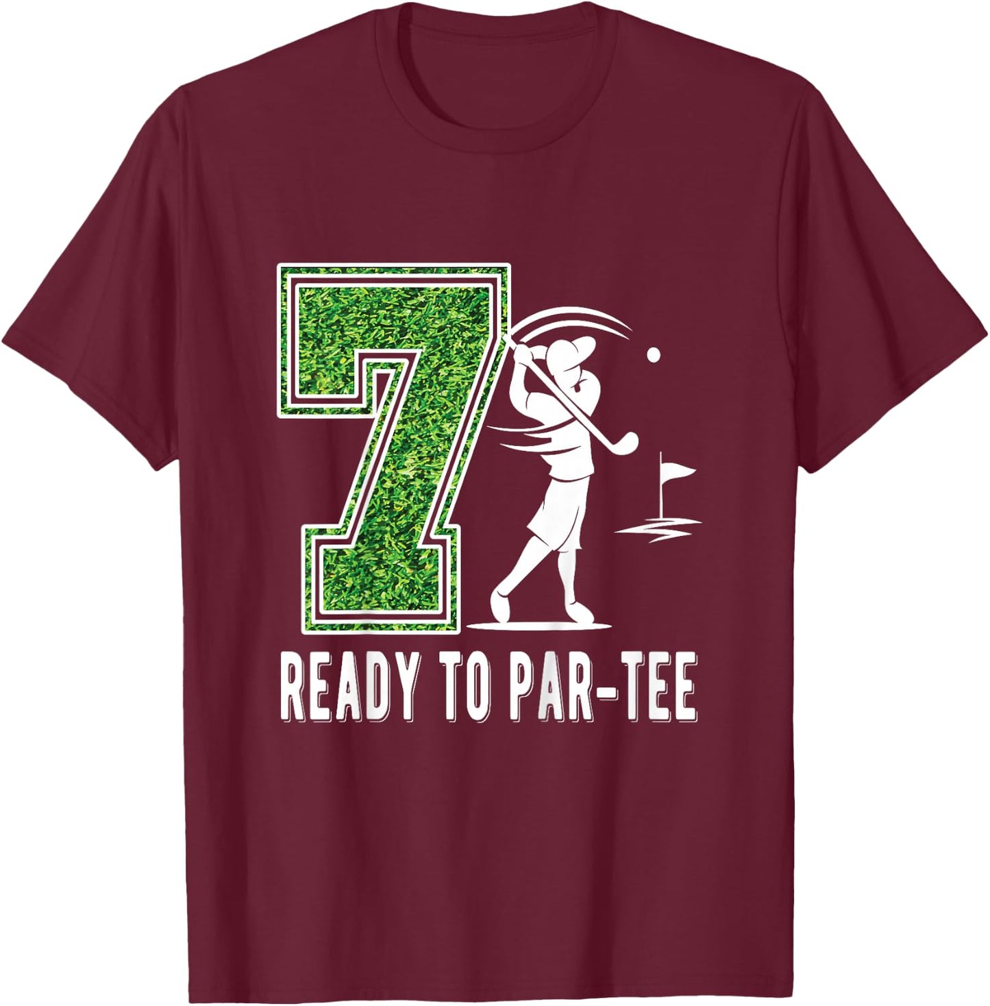 Kids 7th Birthday Golfer Boy Seven Year Old Golf Player T-Shirt - T-Shirt | Maroon