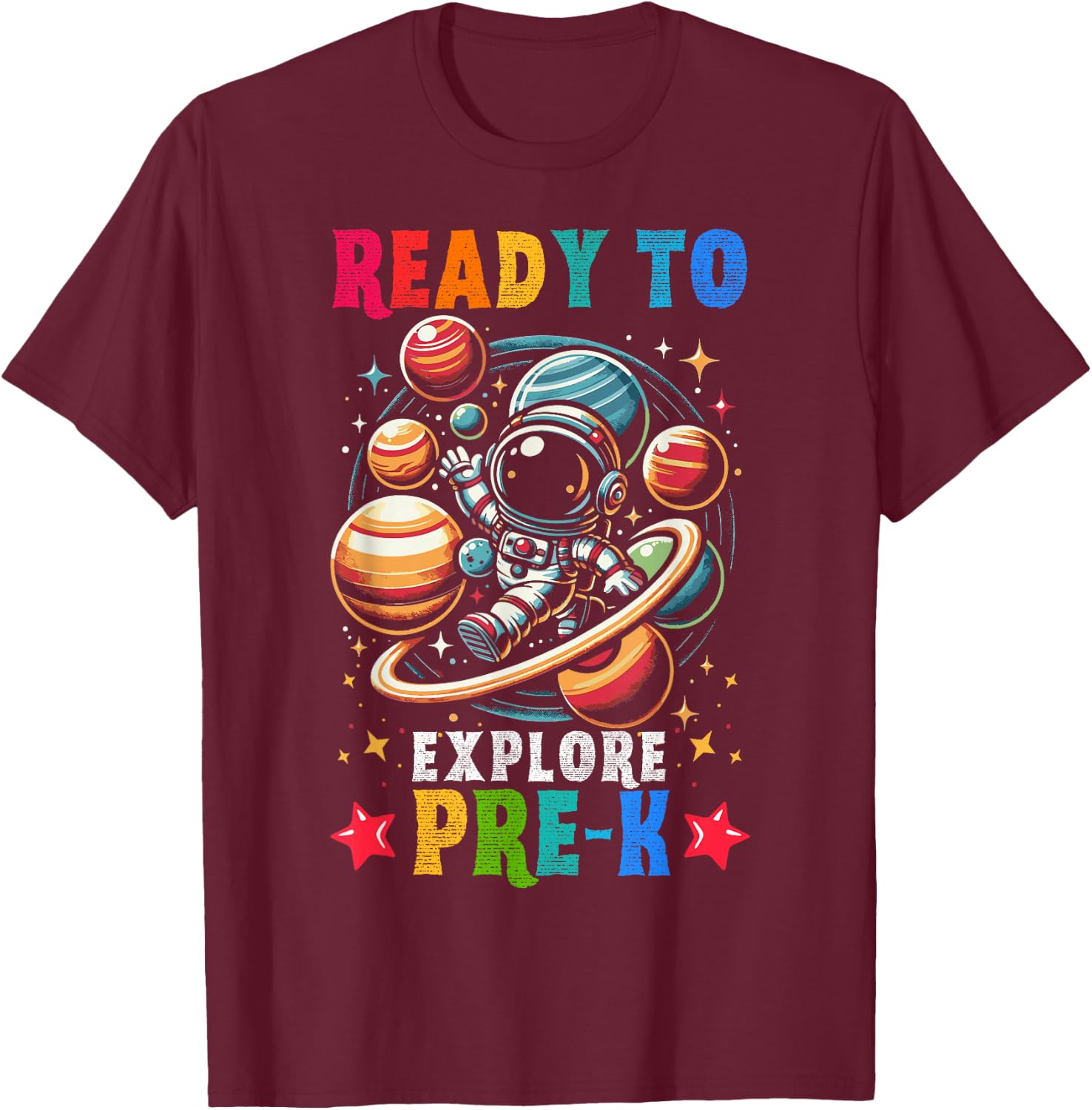 First day Kids Welcome back to School Astronaut Space Pre-k T-Shirt - T-Shirt | Maroon