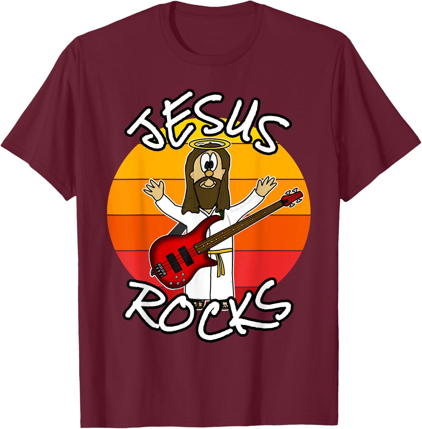 Jesus Rocks Bass Guitar, Church Bassist, Worship Musician T-Shirt - T-Shirt | Maroon