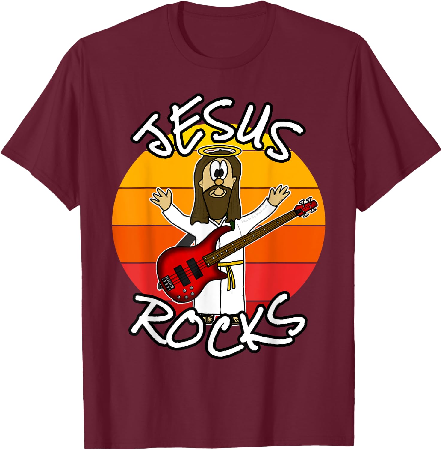 Jesus Rocks Bass Guitar, Church Bassist, Worship Musician T-Shirt - T-Shirt | Maroon