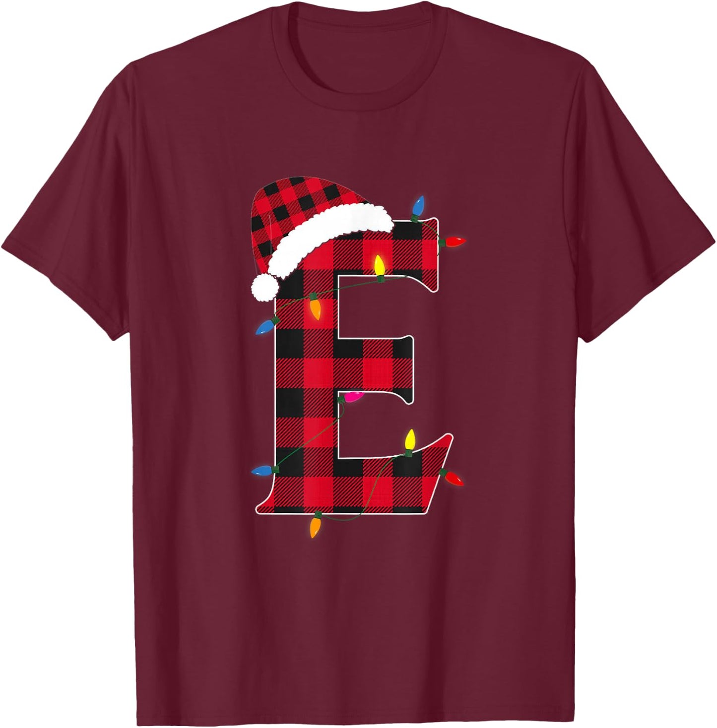 Awesome Letter E Initial Name Buffalo Plaid Christmas Pajama T-Shirt - T-Shirt | Maroon