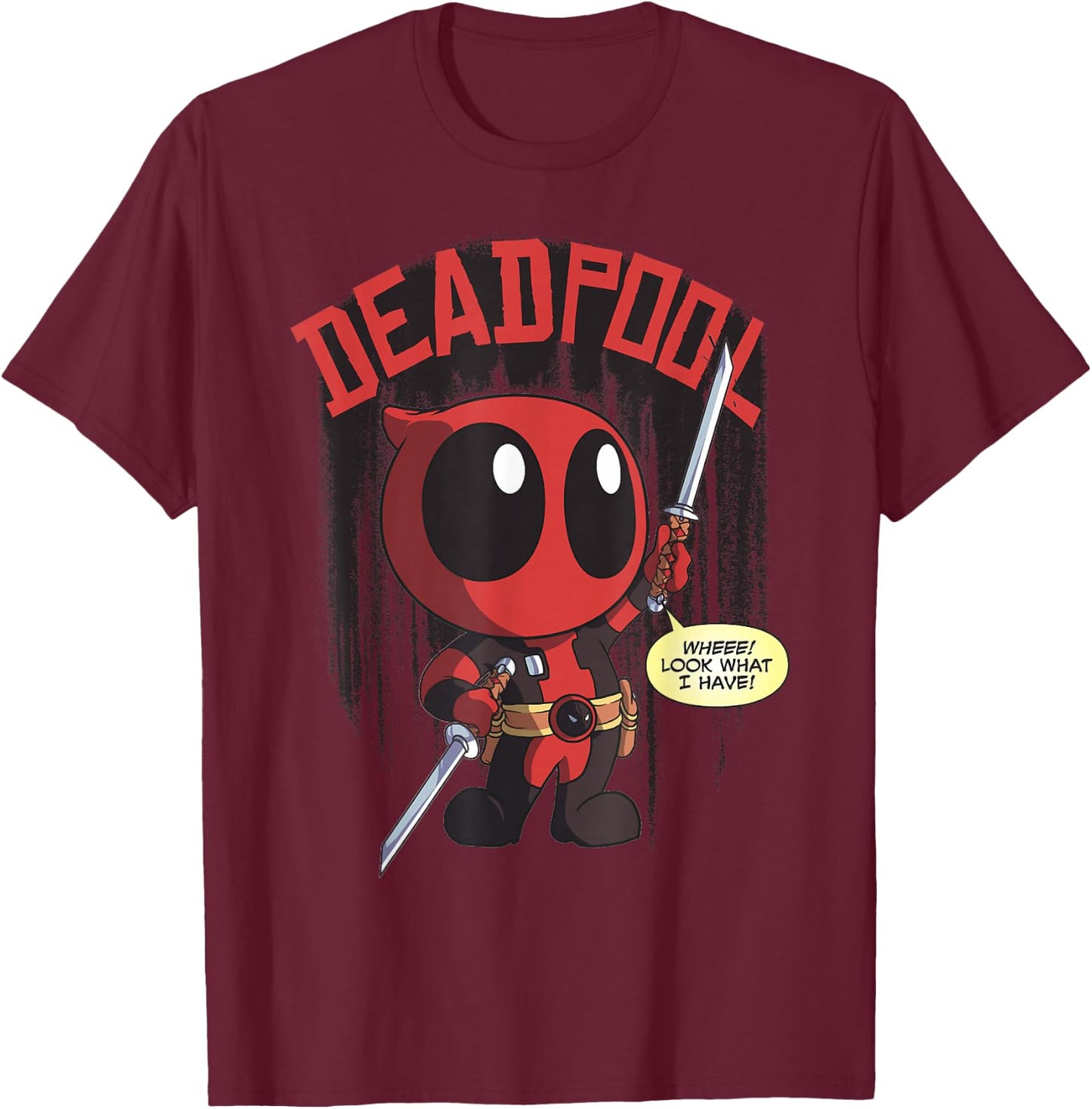 Marvel Deadpool Wheee Look What I Have Portrait T-Shirt - T-Shirt | Maroon