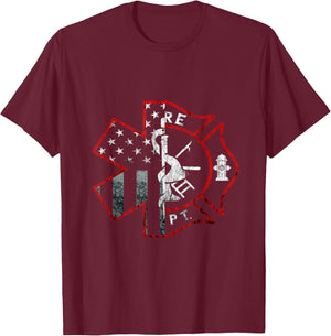 Fireman EMT Paramedic Patriotic American Flag Firefighter T-Shirt - T-Shirt | Maroon