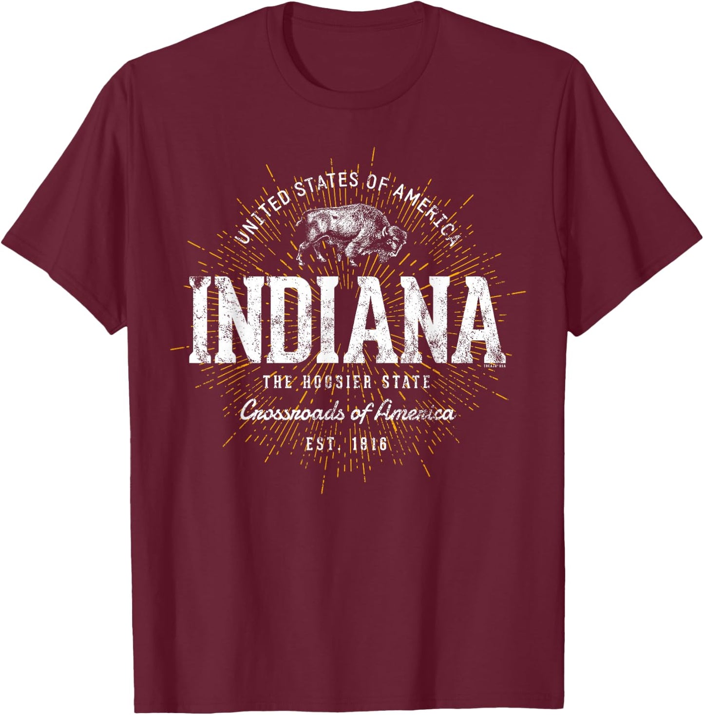 Vintage State of Indiana Retro T-Shirt - T-Shirt | Maroon
