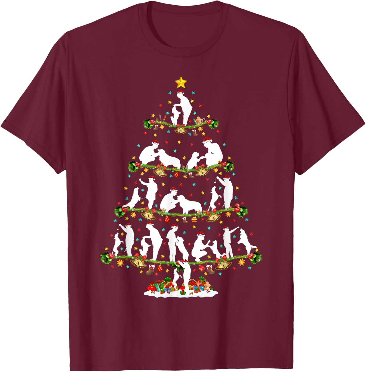 Dog Training Xmas Lighting Santa Dog Training Christmas Tree T-Shirt - T-Shirt | Maroon