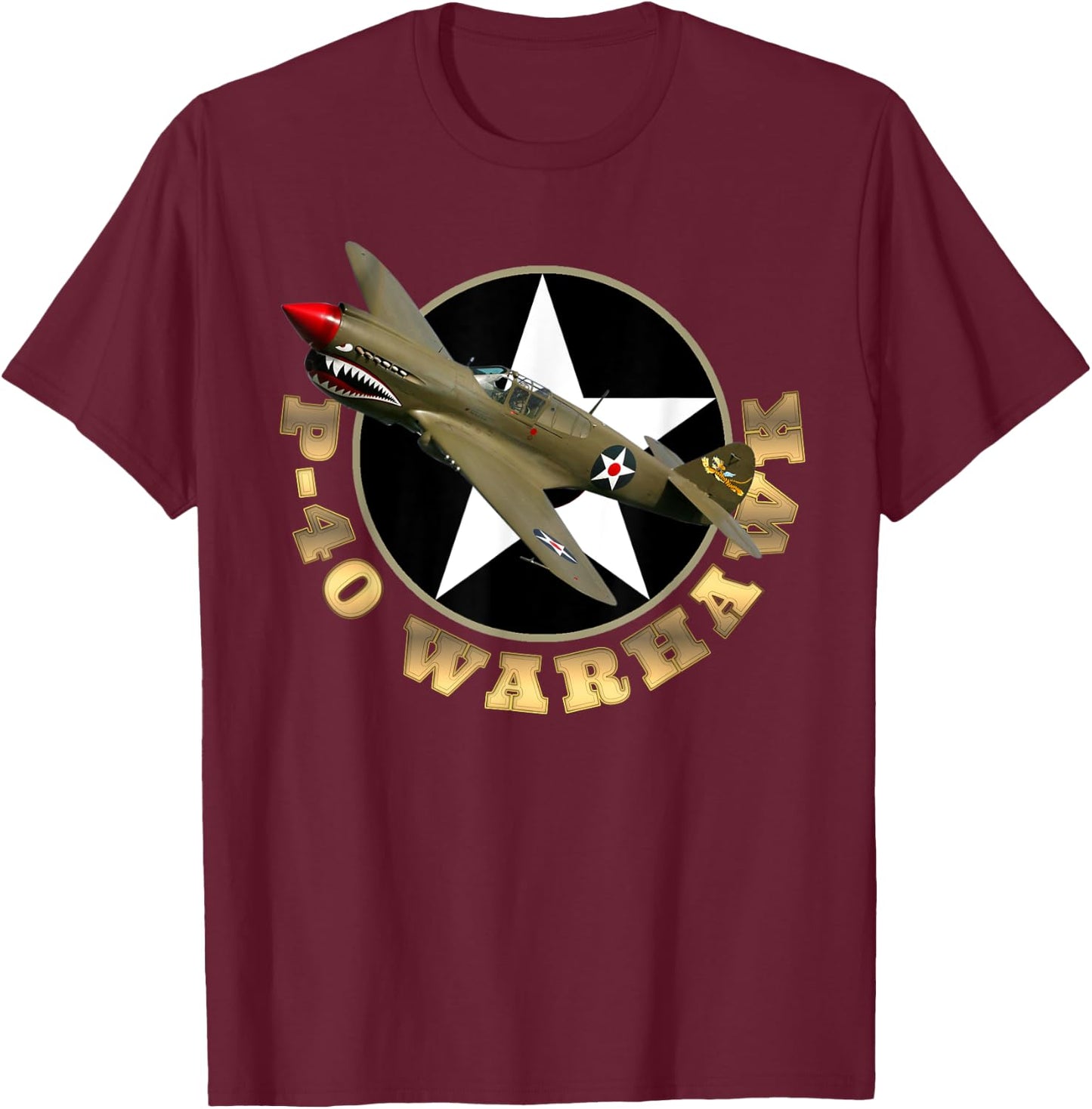 P-40 Warkhawk Fighter Aircraft WW2 Airplane Military Gift T-Shirt - T-Shirt | Maroon
