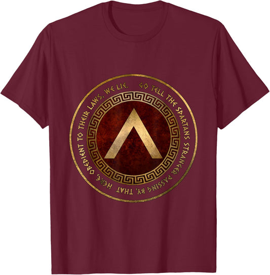 Sparta Battle of Thermopylae Epitaph Spartan History Symbol T-Shirt - T-Shirt | Maroon