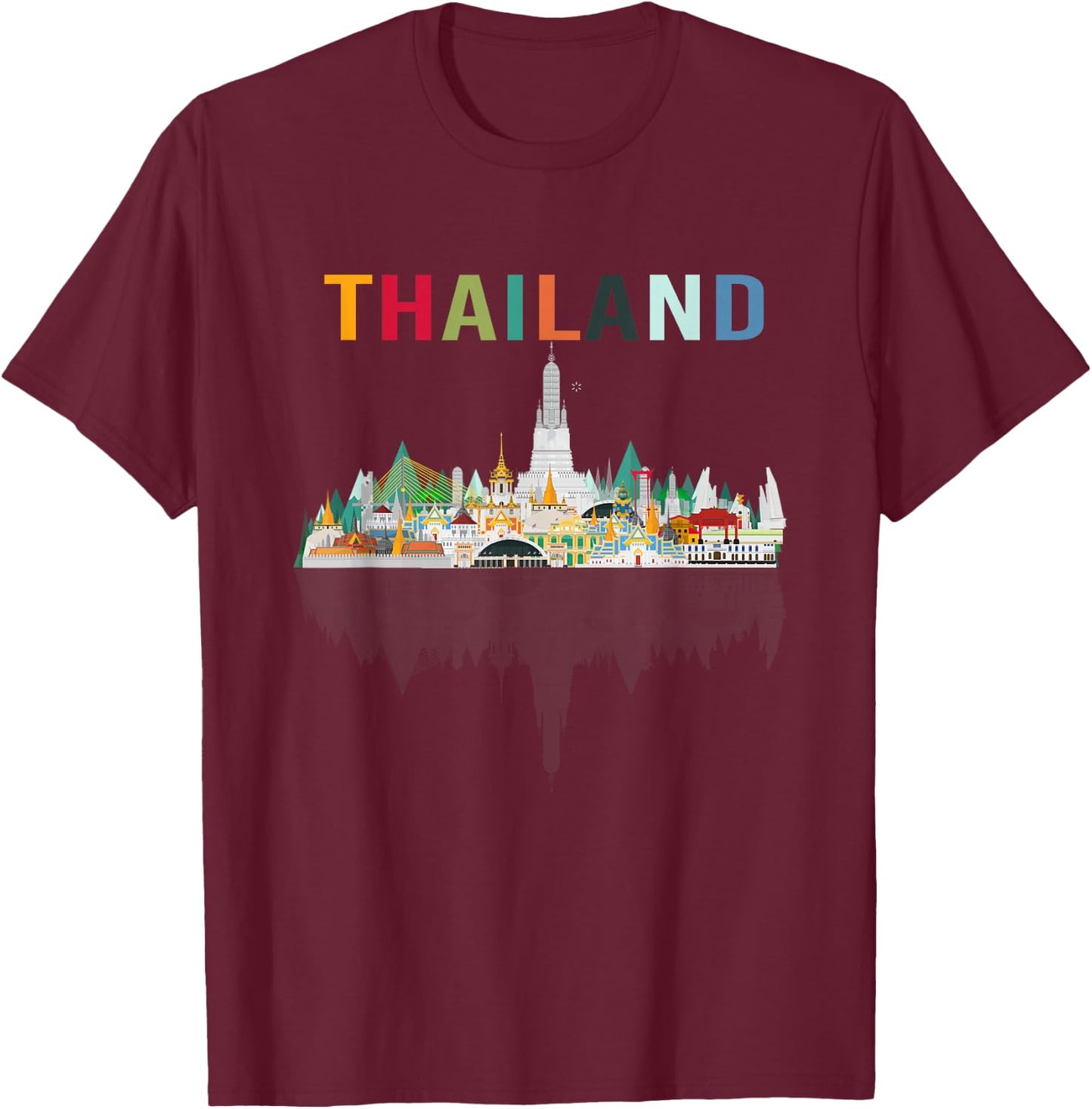 Bangkok Travel Thailand Gift -Adults Black Thai Flag Small T-Shirt - T-Shirt | Maroon