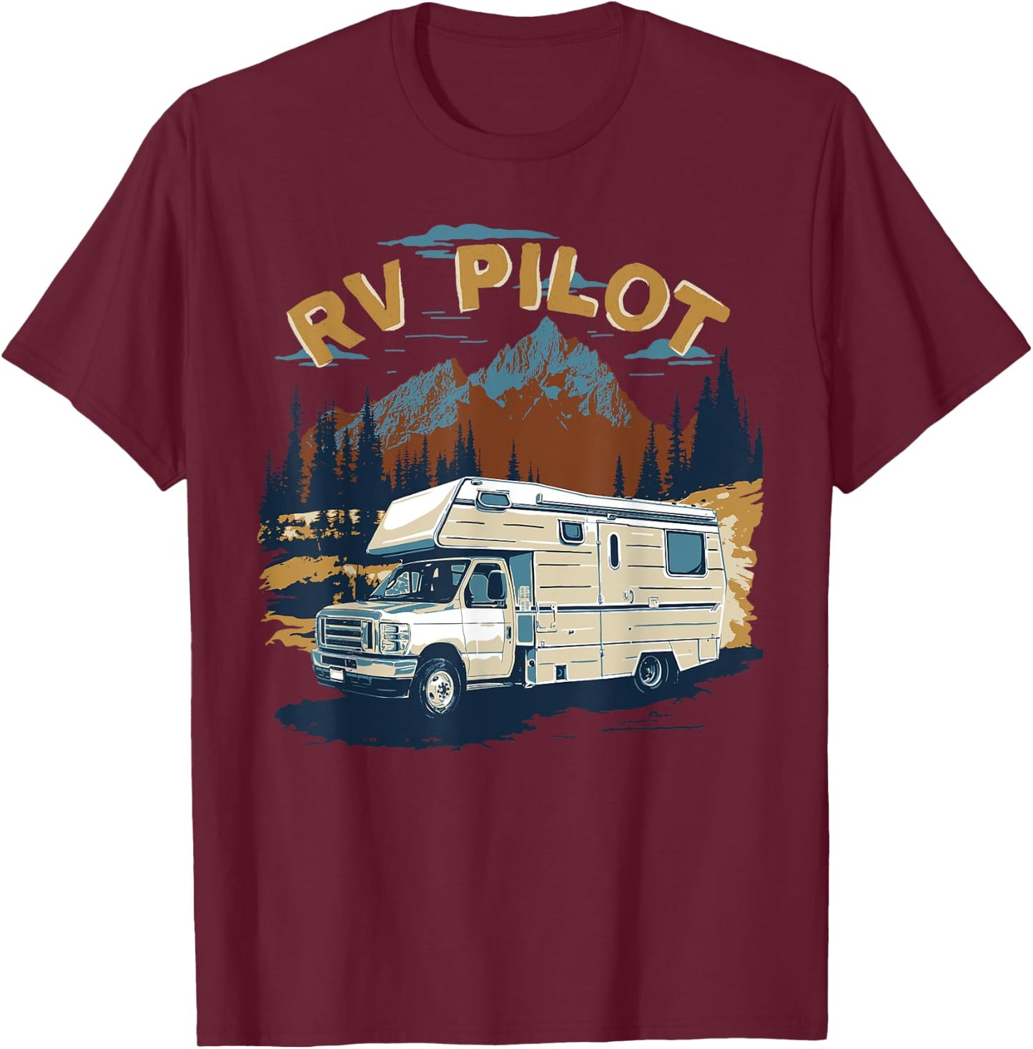RV Road Trip Travel RV Pilot - Men's -Adults Classic Fit Short Sleeve Black - Small T-Shirt - T-Shirt | Maroon