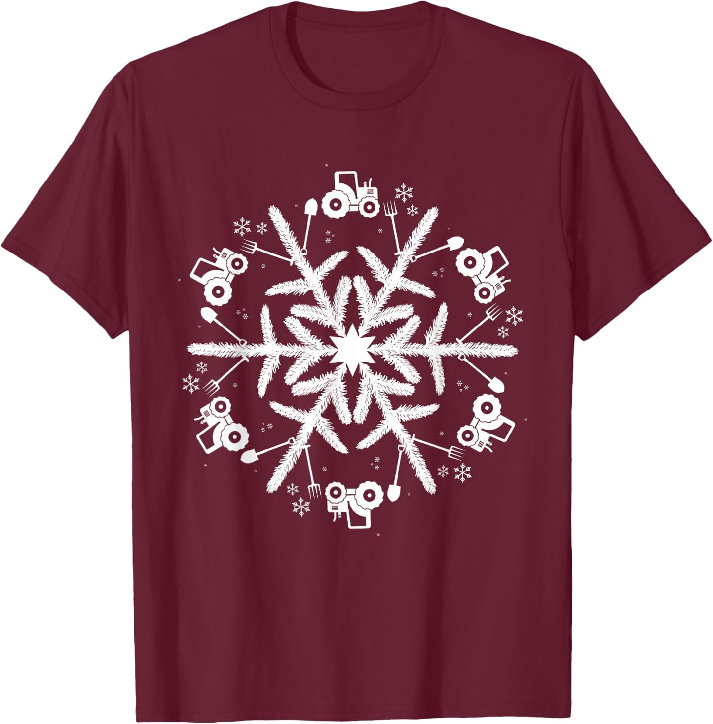 Snowflake Christmas Farmer T-Shirt - T-Shirt | Maroon