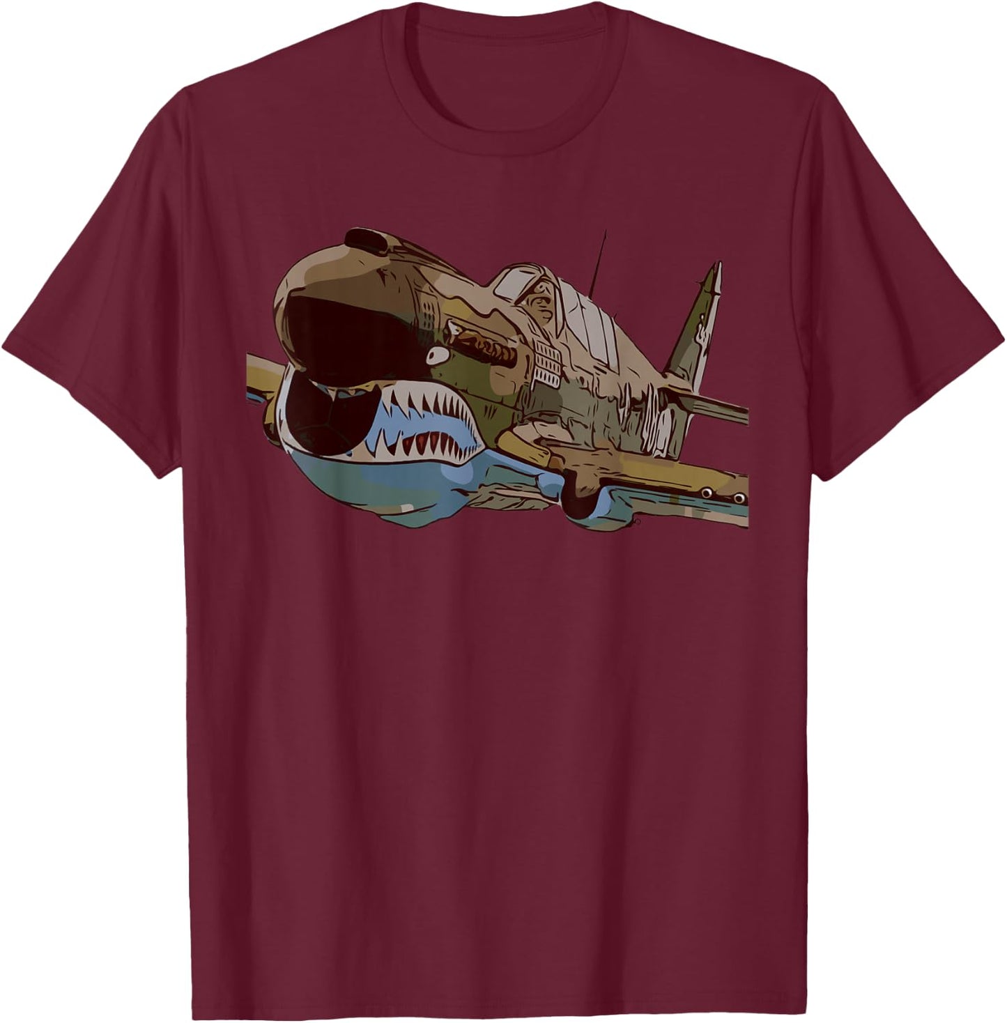 P-40 Warhawk Fighter Aircraft WW2 Plane Spotting Spotter T-Shirt - T-Shirt | Maroon