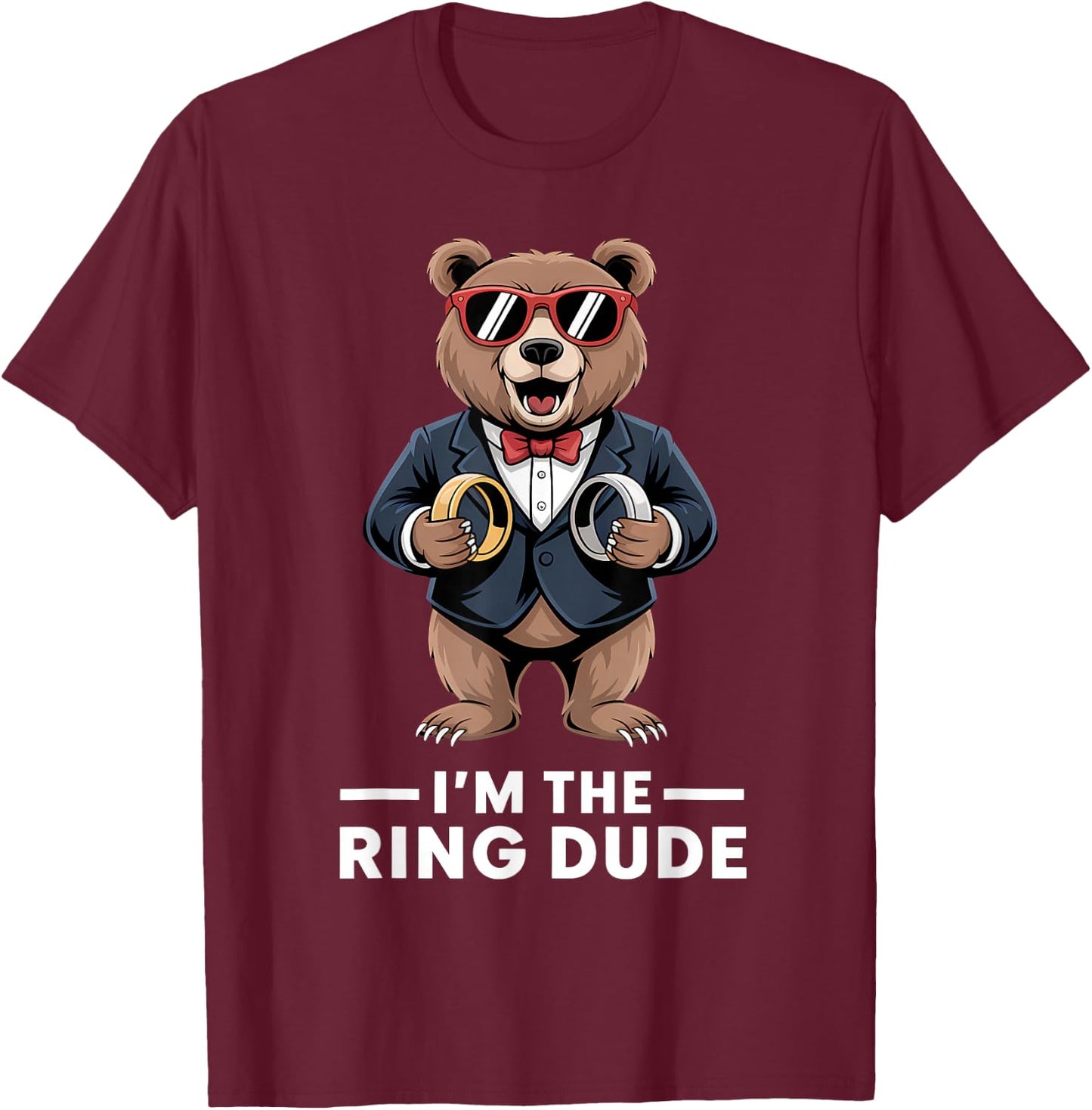 Ring Bearer Ring Security Funny Wedding Party Bear Ring Dude T-Shirt - T-Shirt | Maroon