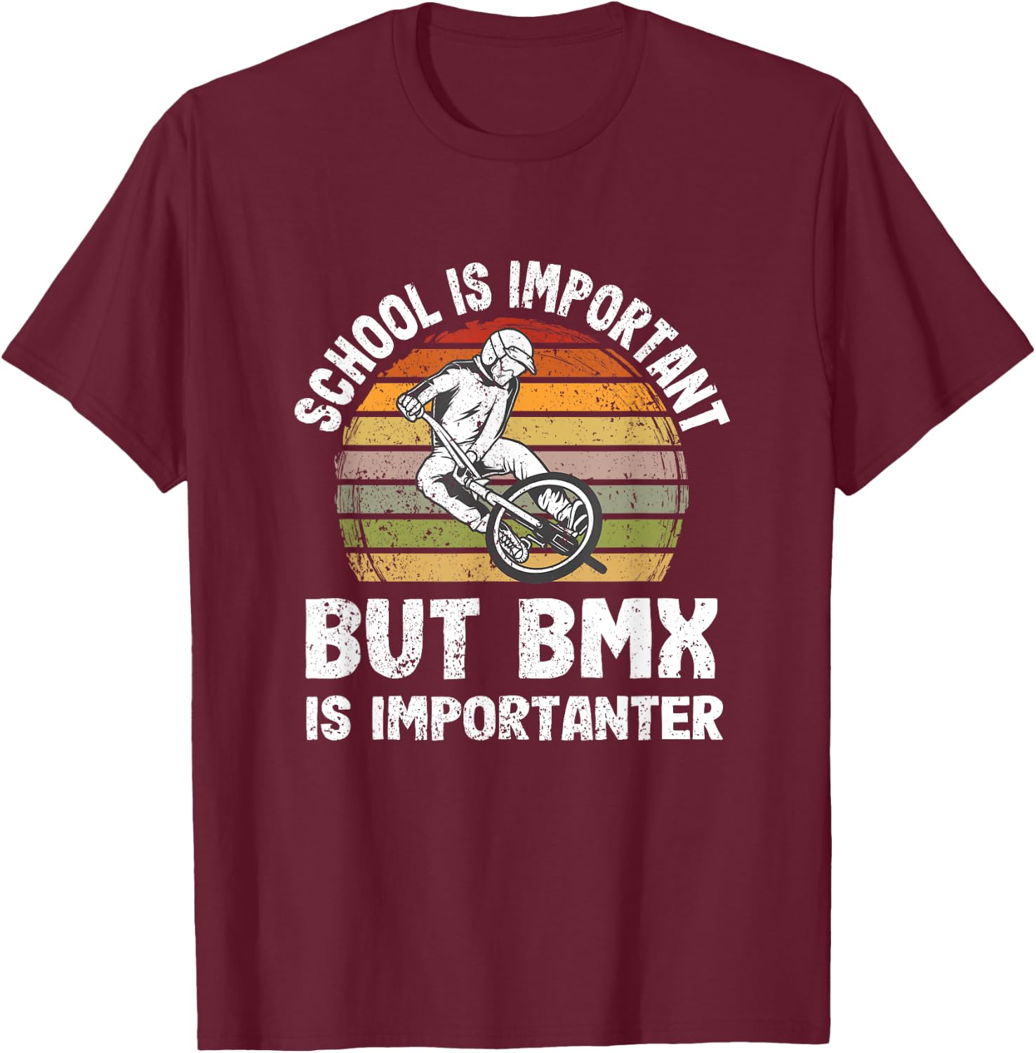 School Is Important But BMX Is Importanter Youth Kids Funny T-Shirt - T-Shirt | Maroon