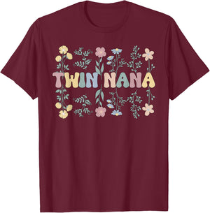 Twin Nana Appreciation Grandma Nana Of Twins T-Shirt - T-Shirt | Maroon