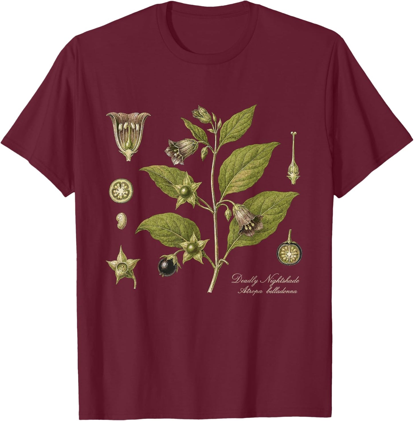 Deadly Nightshade Atropa Belladonna Vintage Botanical T-Shirt - T-Shirt | Maroon