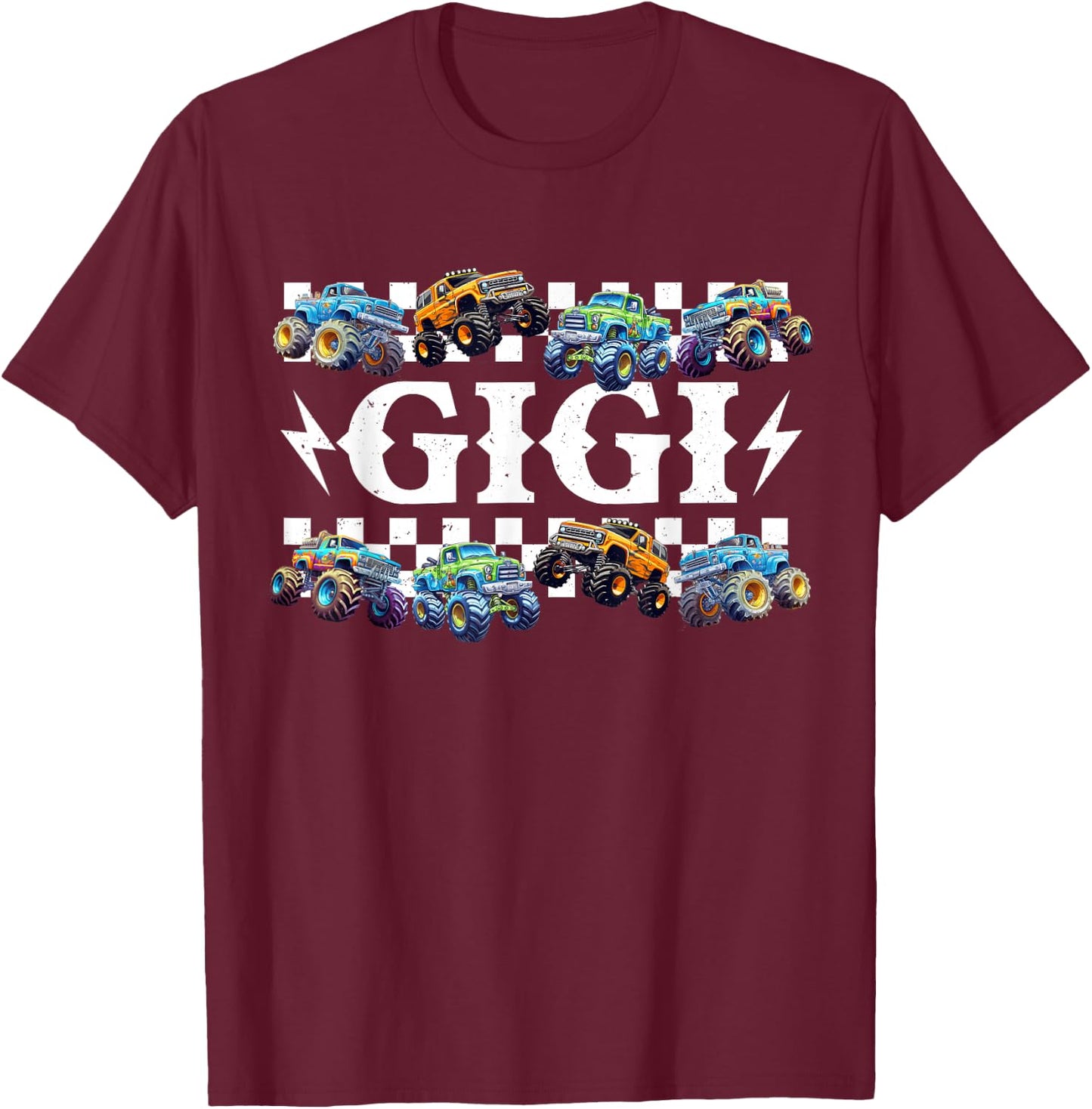 Gigi Family Matching Monster Trucks Birthday T-Shirt - T-Shirt | Maroon