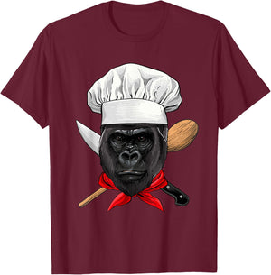 Gorilla Chef Great Ape Gorilla Primate Animal, Cooking Lover T-Shirt - T-Shirt | Maroon