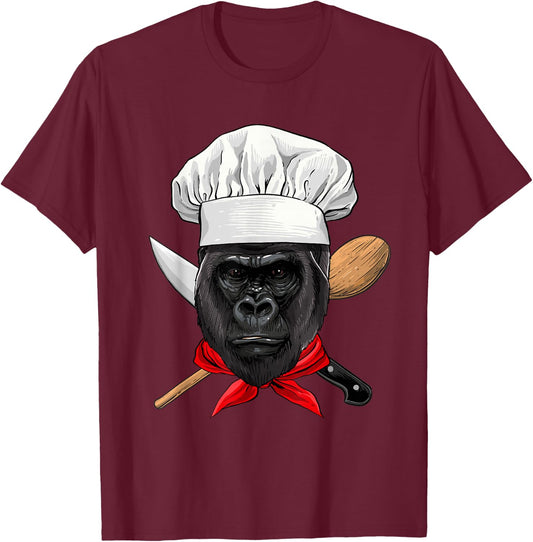 Gorilla Chef Great Ape Gorilla Primate Animal, Cooking Lover T-Shirt - T-Shirt | Maroon