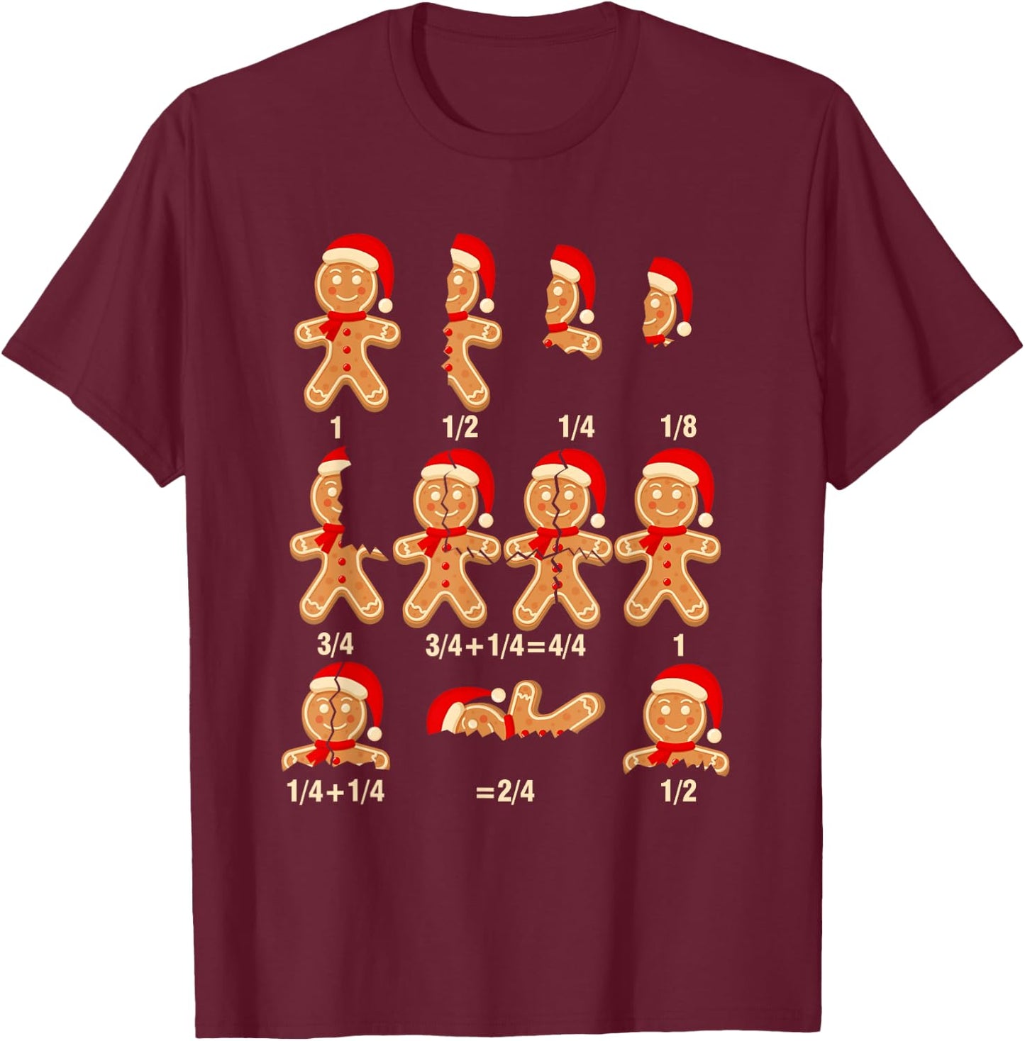Christmas Math Teacher Equation Gingerbread With Santa Hat Men Women T-Shirt - T-Shirt | Maroon