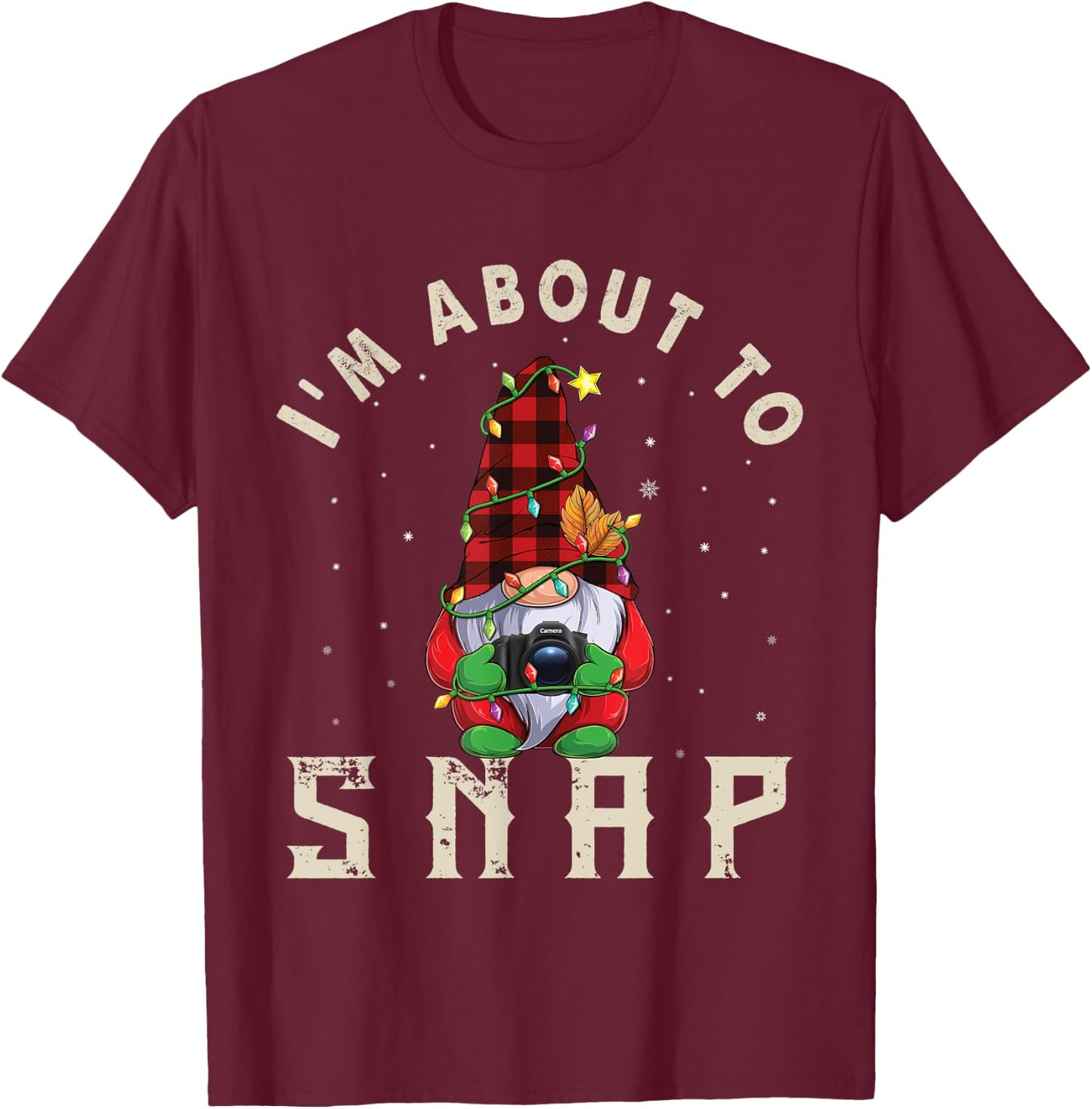 Gnome Photographer Christmas Lights Photography Funny Pajama T-Shirt - T-Shirt | Maroon