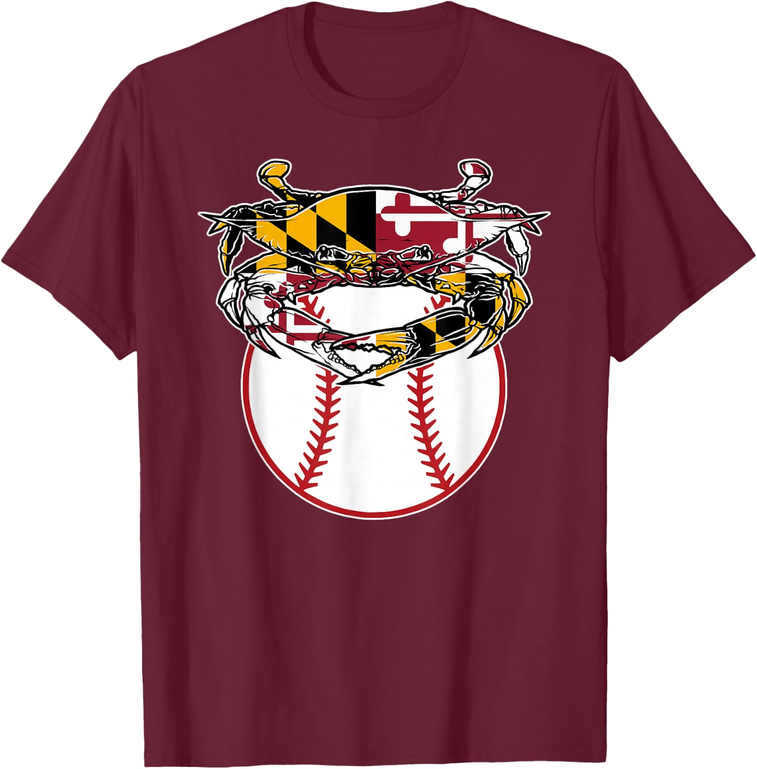 Maryland Crab State Pride Flag Gift - Baseball & Blue Crab T-Shirt - T-Shirt | Maroon