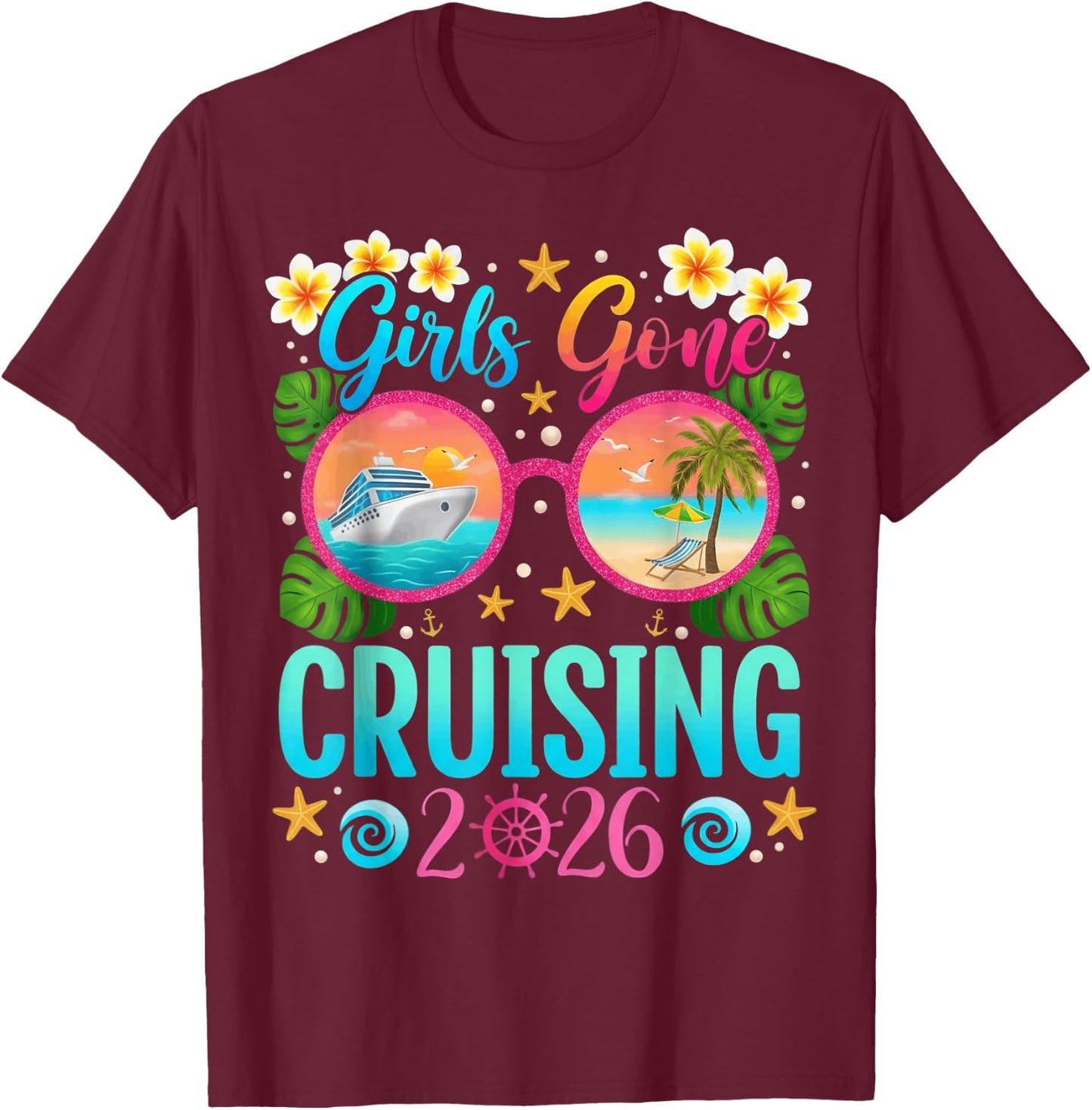 Girls Gone Cruising 2026 Women Besties Group Matching Cruise T-Shirt - T-Shirt | Maroon