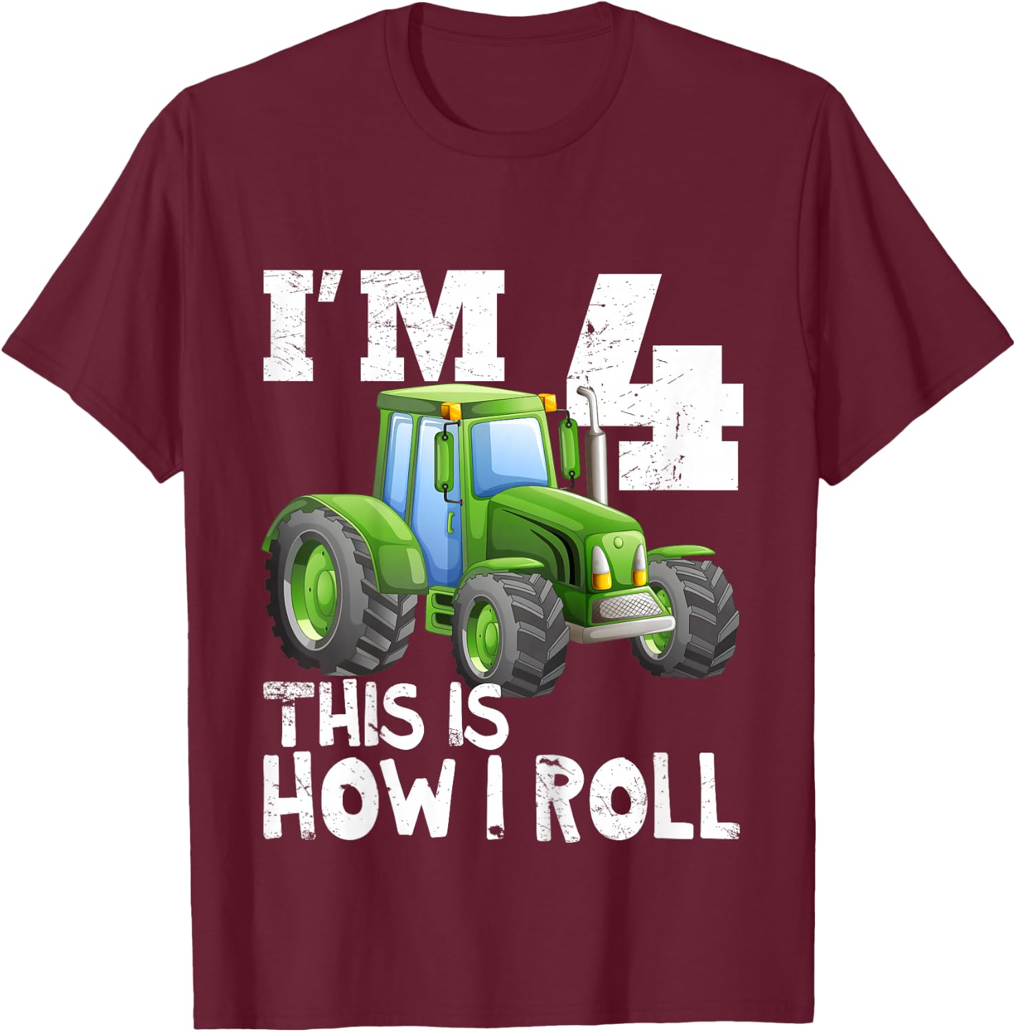 Kids Kids Farm Tractor 4th Birthday Party Shirt 4 Years Old T-Shirt - T-Shirt | Maroon