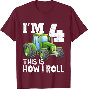 Kids Kids Farm Tractor 4th Birthday Party Shirt 4 Years Old T-Shirt - T-Shirt | Maroon