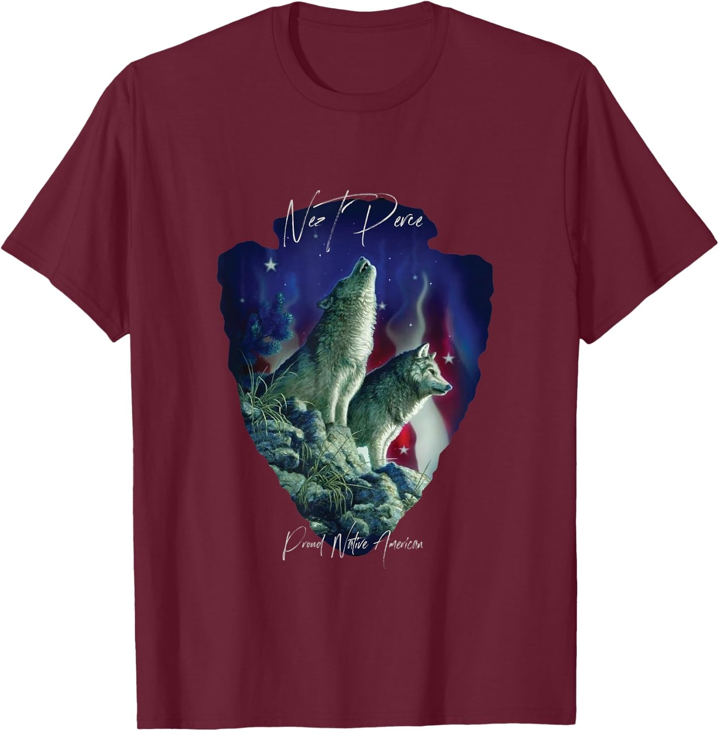 Nez Perce American Indian Tribe Wolf Pride Howling Tribute T-Shirt - T-Shirt | Maroon