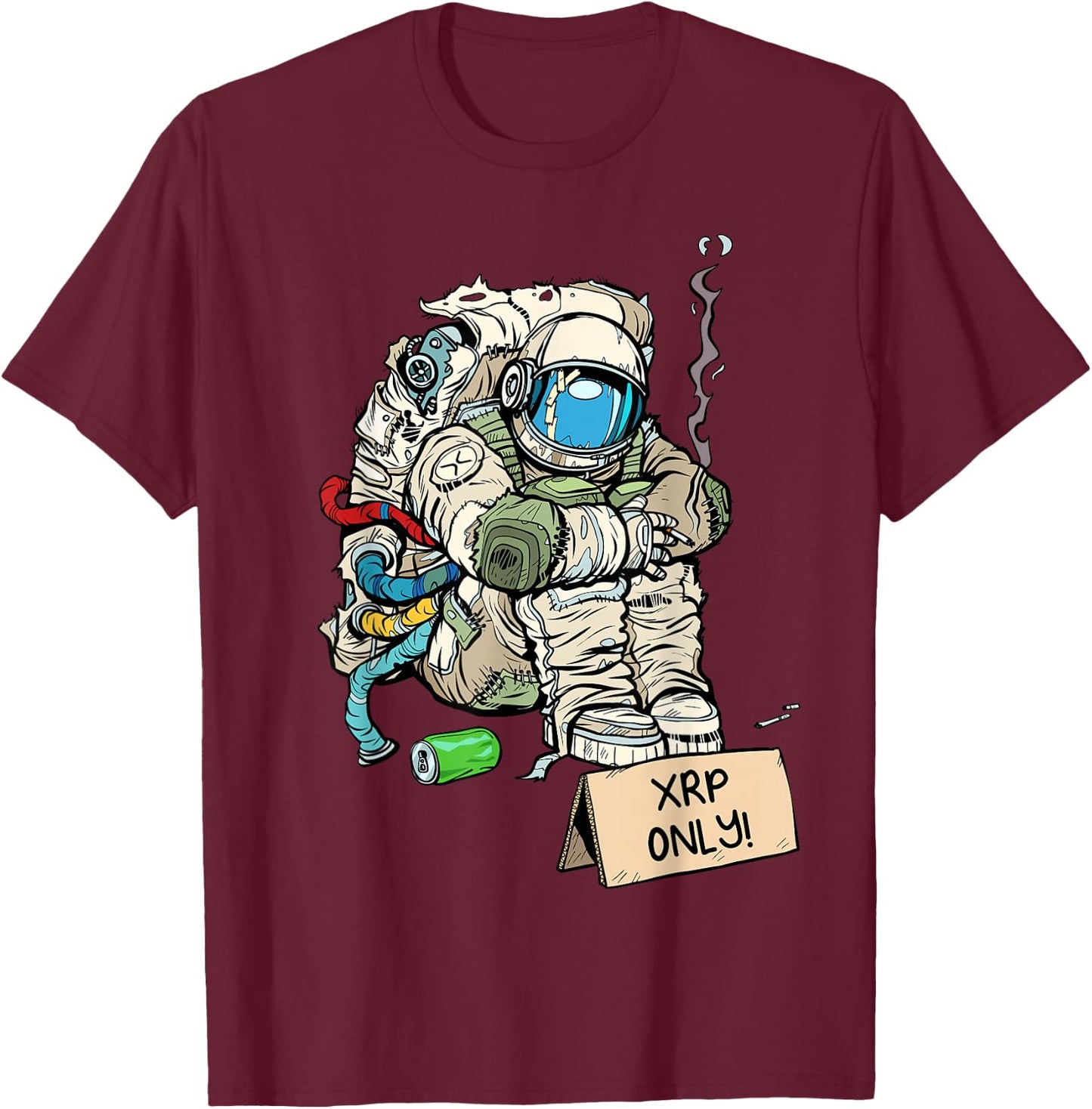 Cryptocurrency Talk - Astronaut Hodler Begging For XRP T-Shirt - T-Shirt | Maroon