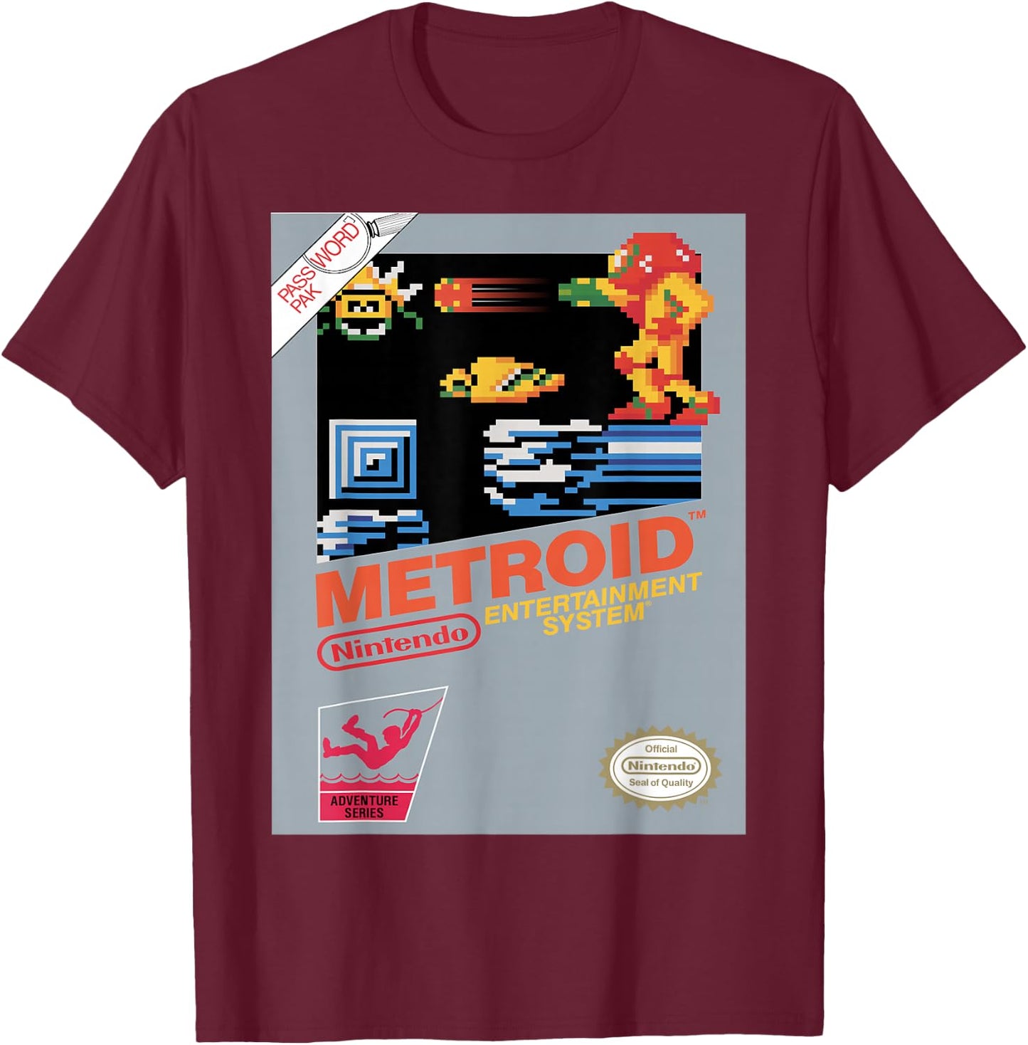 Nintendo NES Metroid Retro Vintage Cover Graphic T-Shirt - T-Shirt | Maroon