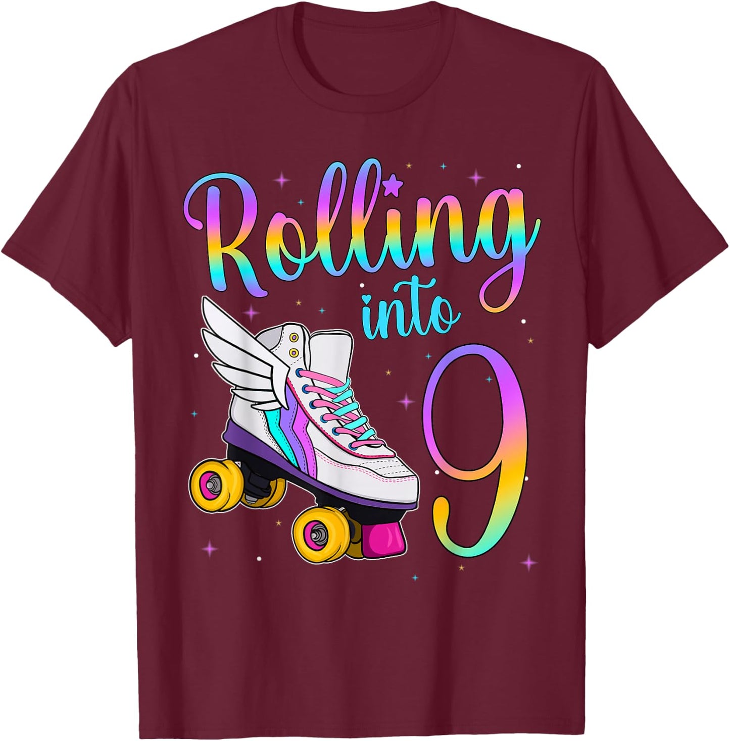 Rolling Into 9 Years. Lets Roll I'm Turning 9 Roller Skates T-Shirt - T-Shirt | Maroon
