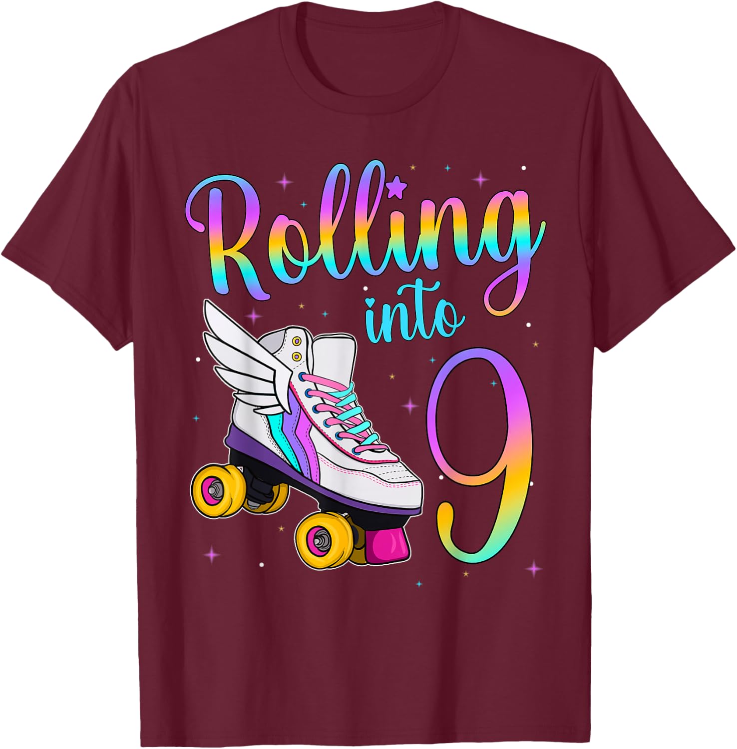 Rolling Into 9 Years. Lets Roll I'm Turning 9 Roller Skates T-Shirt - T-Shirt | Maroon