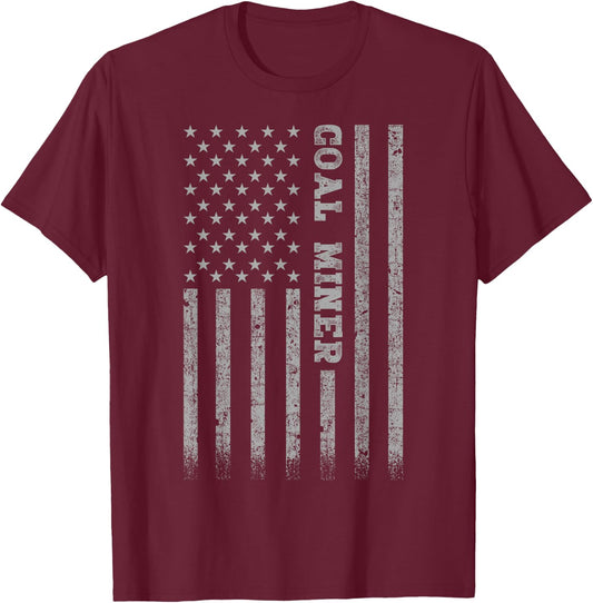 Coal Miner American Flag T-Shirt - T-Shirt | Maroon