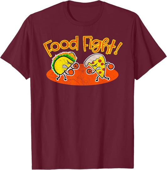 Food Fight - Funny Taco Pizza Slice Hungry Cartoon Foods T-Shirt - T-Shirt | Maroon